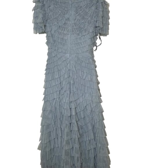 Mac Duggal French Blue Ruffle Midi Dress NWT Size 10 Style 8055 A-Line - Picture 2 of 6